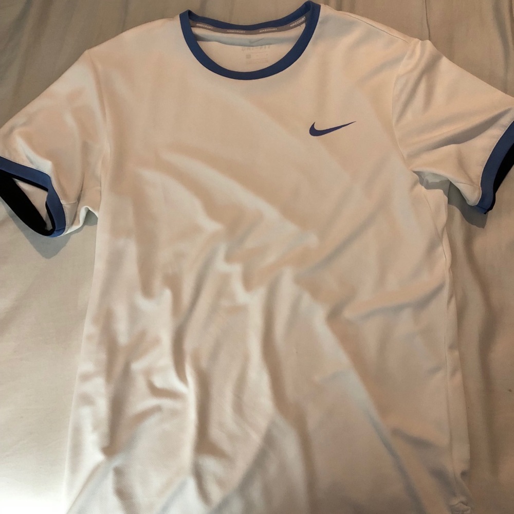 White Nike Dri-Fit White Shirt w/Light Blue Accent